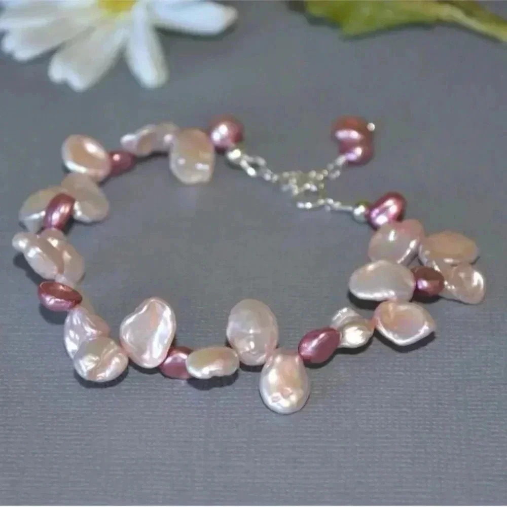 Pink Cultured Freshwater, Keshi Pearl Bracelet, Dancing Pearls, Pink Bracelet